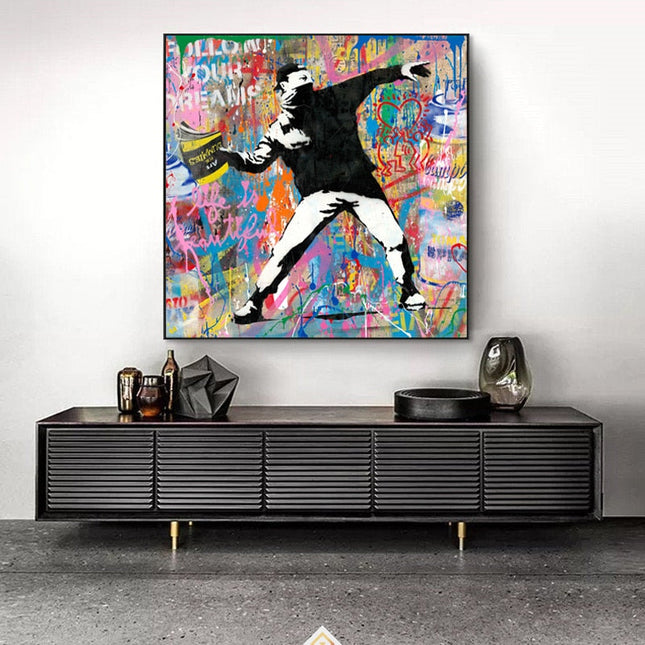 Dynamic Street Art: Busky Graffiti Canvas Print Wall Poster