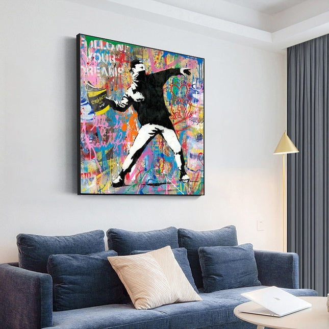 Dynamic Street Art: Busky Graffiti Canvas Print Wall Poster