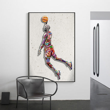 Electrifying Michael Jordan Dunk Graffiti Canvas Print: Soar with a Legend