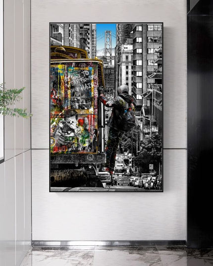 Experience the Vibrancy of London Streets with Banksy Street of London Graffiti Art Wall Poster - Printed on Canvas