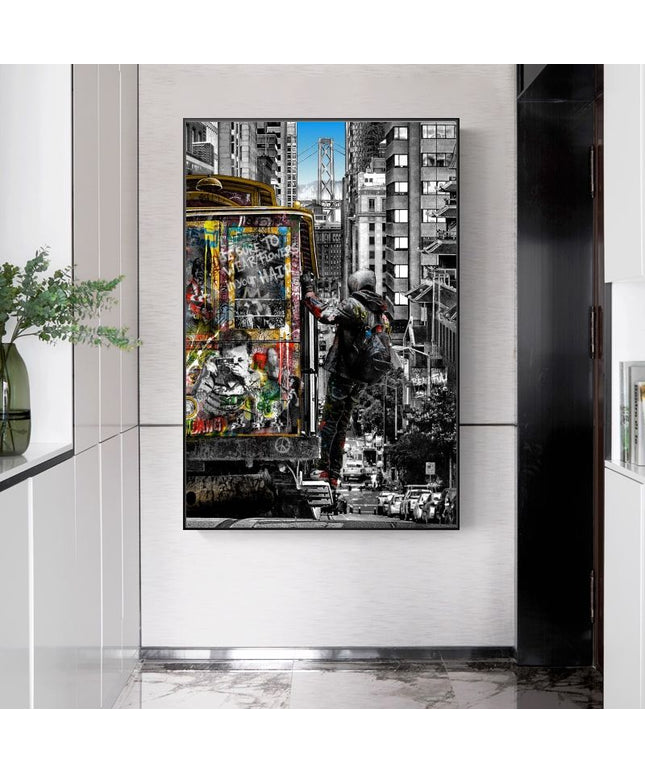 Experience the Vibrancy of London Streets with Banksy Street of London Graffiti Art Wall Poster - Printed on Canvas