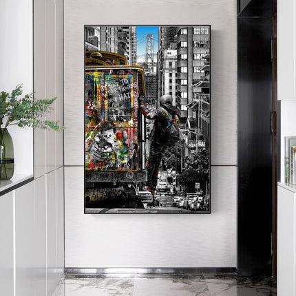 Experience the Vibrancy of London Streets with Banksy Street of London Graffiti Art Wall Poster - Printed on Canvas