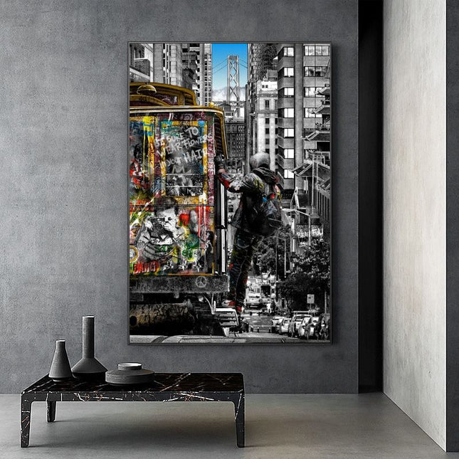 Experience the Vibrancy of London Streets with Banksy Street of London Graffiti Art Wall Poster - Printed on Canvas