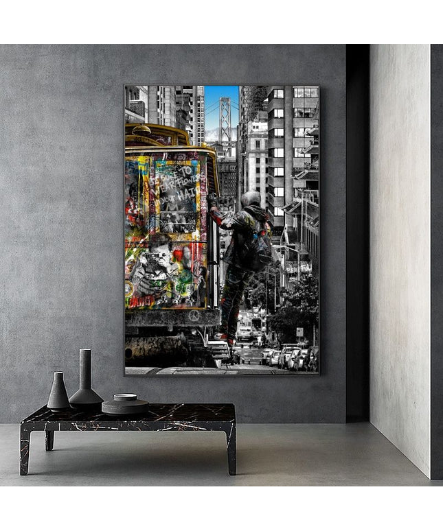 Experience the Vibrancy of London Streets with Banksy Street of London Graffiti Art Wall Poster - Printed on Canvas