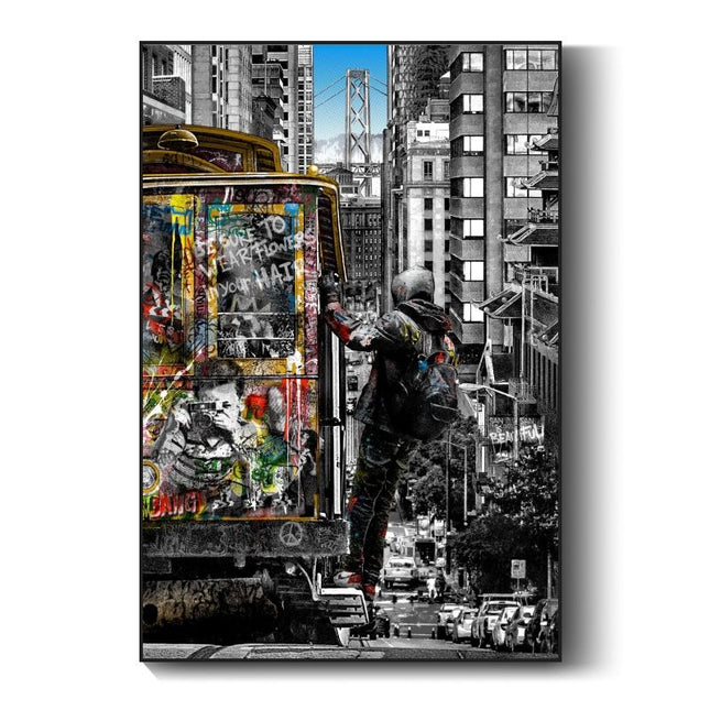 Experience the Vibrancy of London Streets with Banksy Street of London Graffiti Art Wall Poster - Printed on Canvas
