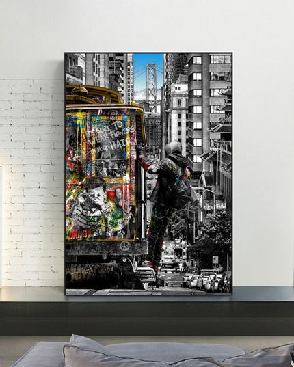 Experience the Vibrancy of London Streets with Banksy Street of London Graffiti Art Wall Poster - Printed on Canvas
