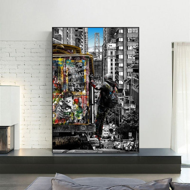 Experience the Vibrancy of London Streets with Banksy Street of London Graffiti Art Wall Poster - Printed on Canvas