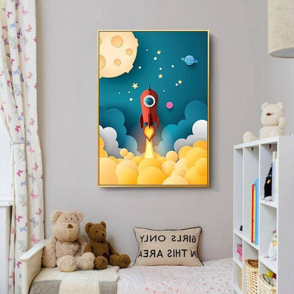 Explore the Universe with Cartoon Rocket Astronaut Art Poster