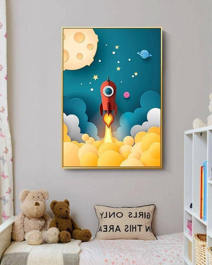 Explore the Universe with Cartoon Rocket Astronaut Art Poster