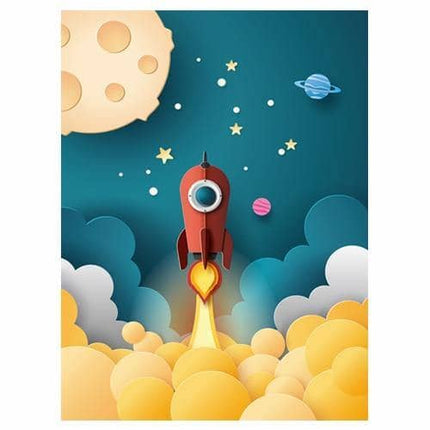 Explore the Universe with Cartoon Rocket Astronaut Art Poster