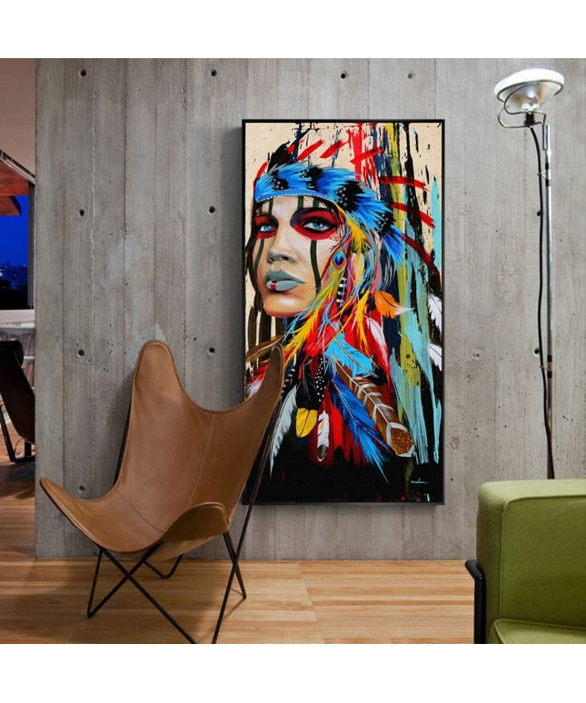 Feathered Women Canvas Print Wall Poster