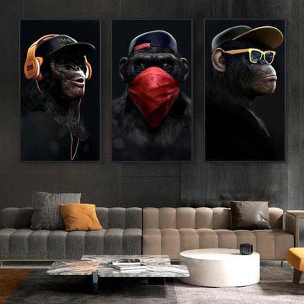 Funny Headphone Gorilla Canvas Poster