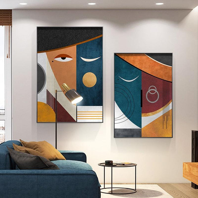 Geometric Funny Face Wall Art: Playful and Whimsical Canvas Print