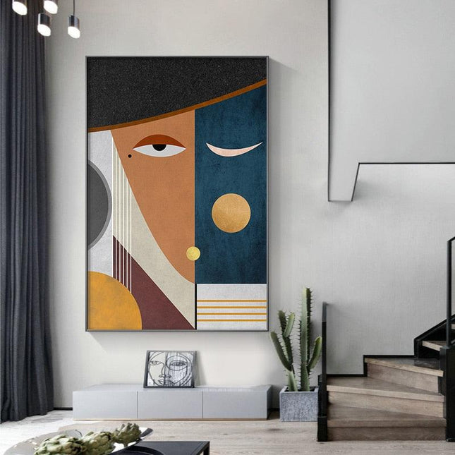 Geometric Funny Face Wall Art: Playful and Whimsical Canvas Print