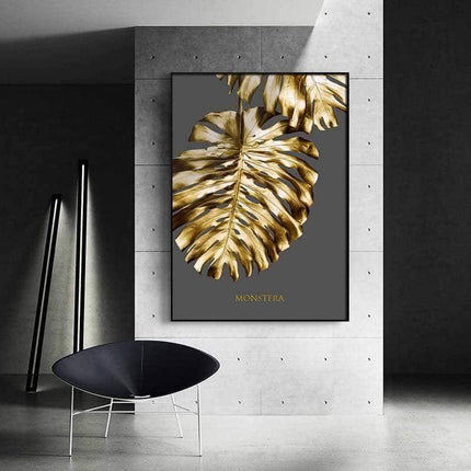 Golden Flower Leaf Wall Art: Artistic and Stylish Wall Poster