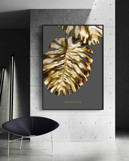 Golden Flower Leaf Wall Art: Artistic and Stylish Wall Poster