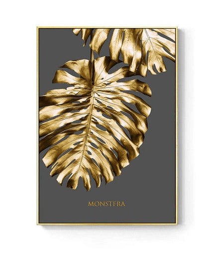 Golden Flower Leaf Wall Art: Artistic and Stylish Wall Poster