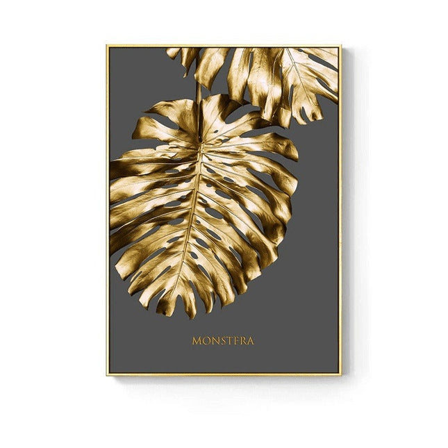 Golden Flower Leaf Wall Art: Artistic and Stylish Wall Poster