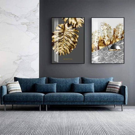 Golden Flower Leaf Wall Art: Artistic and Stylish Wall Poster