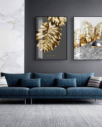 Golden Flower Leaf Wall Art: Artistic and Stylish Wall Poster