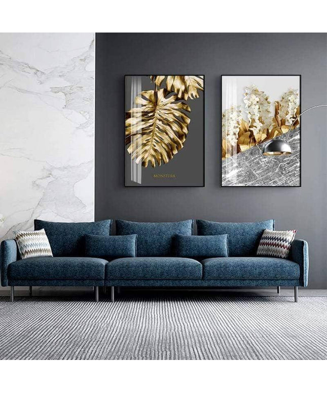 Golden Flower Leaf Wall Art: Artistic and Stylish Wall Poster