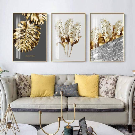 Golden Flower Leaf Wall Art: Artistic and Stylish Wall Poster