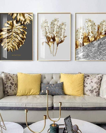 Golden Flower Leaf Wall Art: Artistic and Stylish Wall Poster