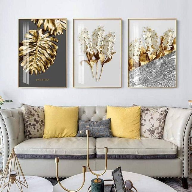 Golden Flower Leaf Wall Art: Artistic and Stylish Wall Poster