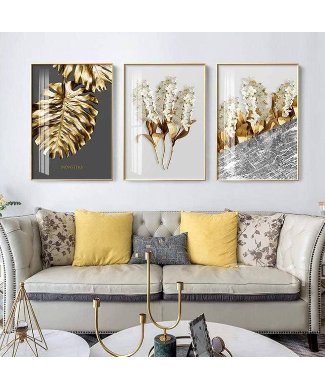 Golden Flower Leaf Wall Art: Artistic and Stylish Wall Poster
