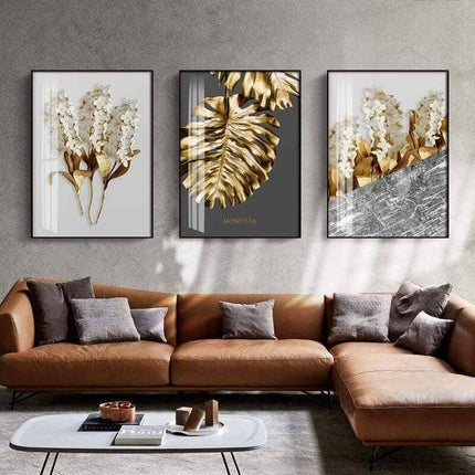 Golden Flower Leaf Wall Art: Artistic and Stylish Wall Poster