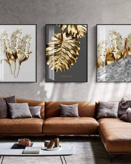 Golden Flower Leaf Wall Art: Artistic and Stylish Wall Poster