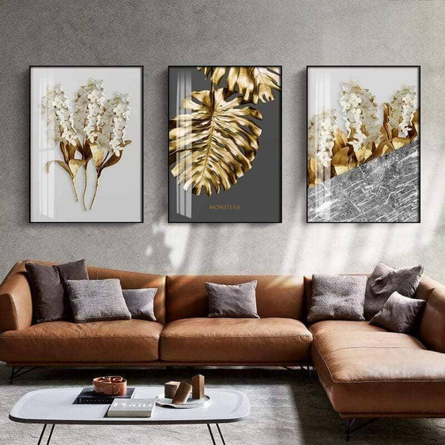 Golden Flower Leaf Wall Art: Artistic and Stylish Wall Poster