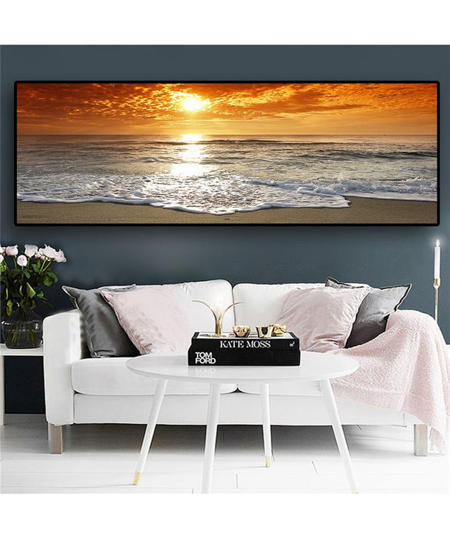 Golden Horizons: Sunsets Natural Sea Beach Canvas Poster 