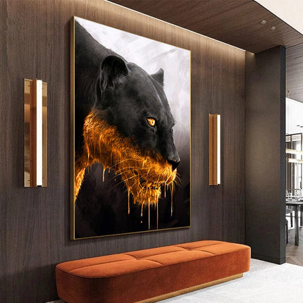 Golden Majesty: Panther Close-up Canvas Poster Wall Poster