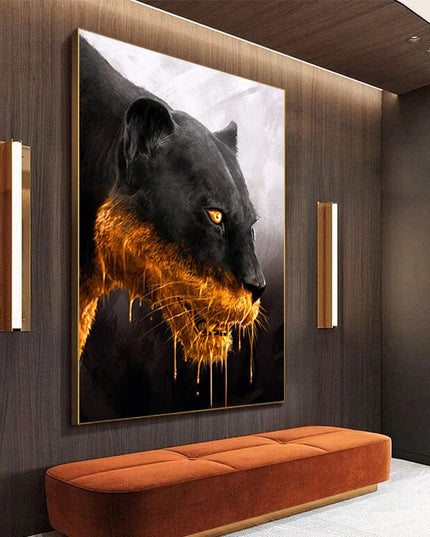 Golden Majesty: Panther Close-up Canvas Poster Wall Poster