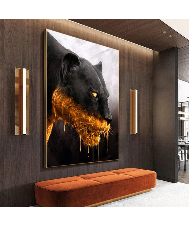 Golden Majesty: Panther Close-up Canvas Poster Wall Poster