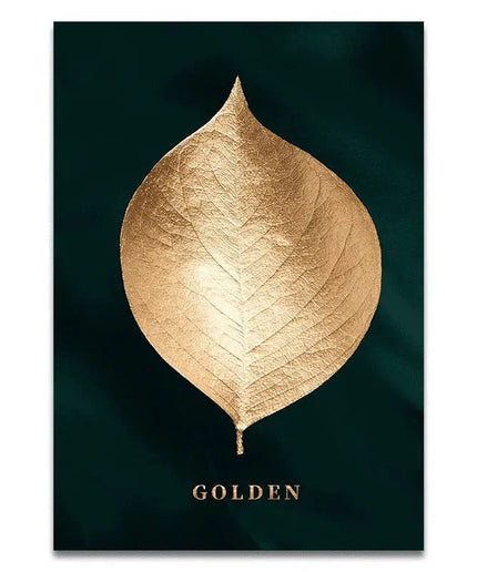Golden Plant Leaves Wall Art: Botanical and Stylish Wall Poster