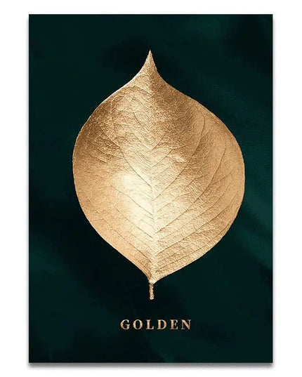 Golden Plant Leaves Wall Art: Botanical and Stylish Wall Poster