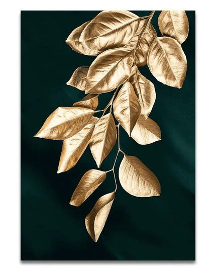 Golden Plant Leaves Wall Art: Botanical and Stylish Wall Poster