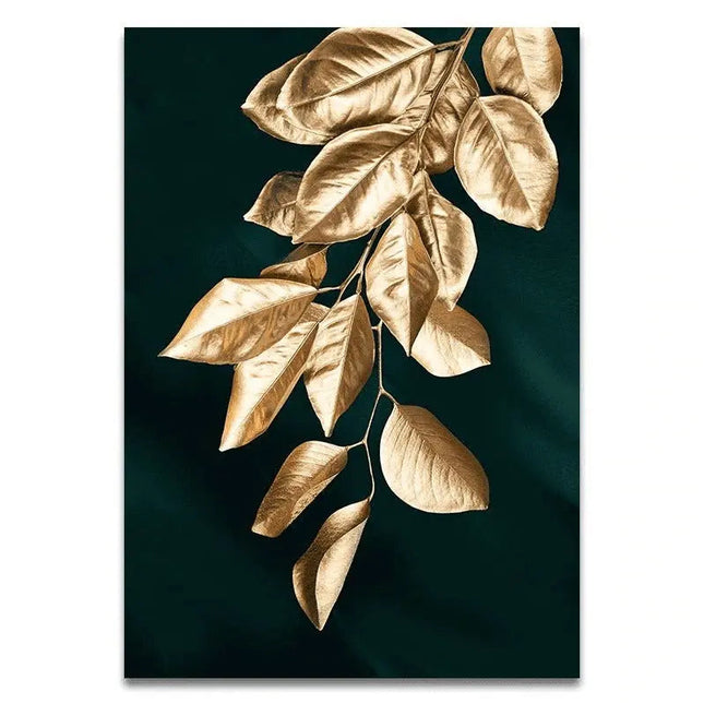 Golden Plant Leaves Wall Art: Botanical and Stylish Wall Poster