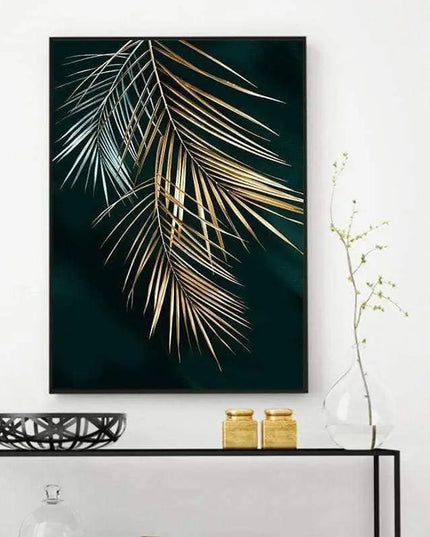 Golden Plant Leaves Wall Art: Botanical and Stylish Wall Poster