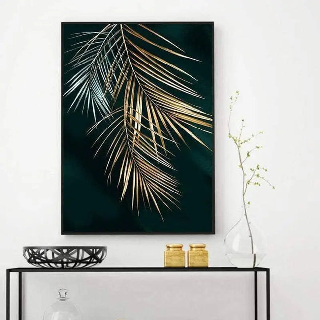 Golden Plant Leaves Wall Art: Botanical and Stylish Wall Poster