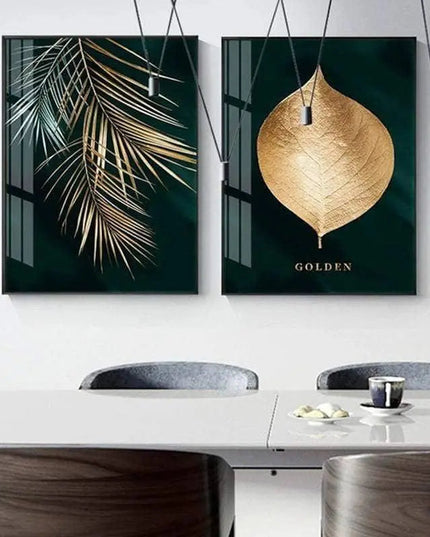 Golden Plant Leaves Wall Art: Botanical and Stylish Wall Poster