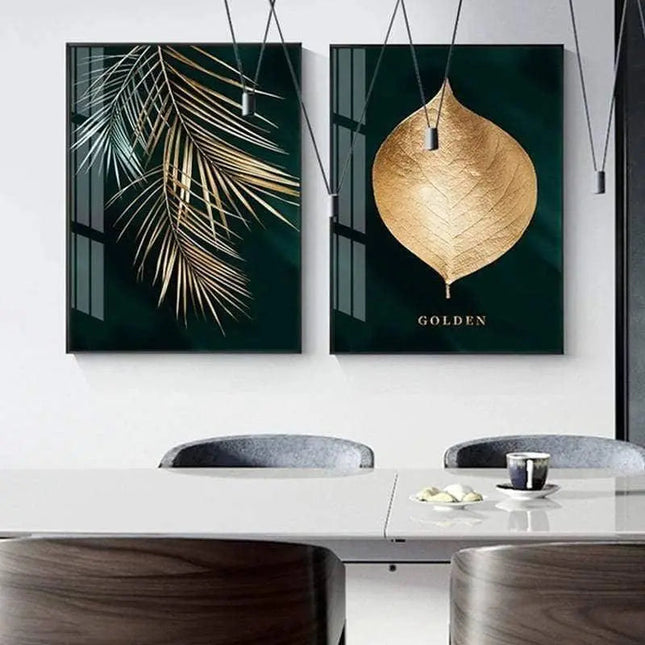 Golden Plant Leaves Wall Art: Botanical and Stylish Wall Poster