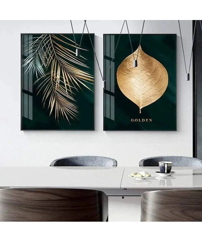 Golden Plant Leaves Wall Art: Botanical and Stylish Wall Poster