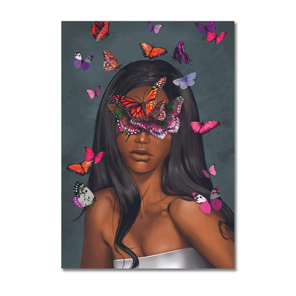 Graceful Elegance: Scandinavian Art Women with Butterfly Canvas Print 