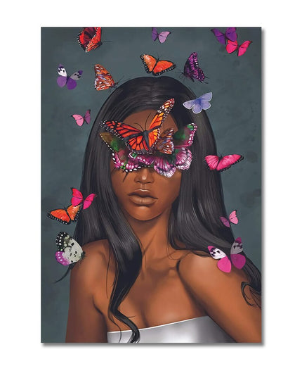 Graceful Elegance: Scandinavian Art Women with Butterfly Canvas Print 