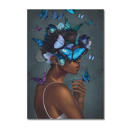 Graceful Elegance: Scandinavian Art Women with Butterfly Canvas Print 