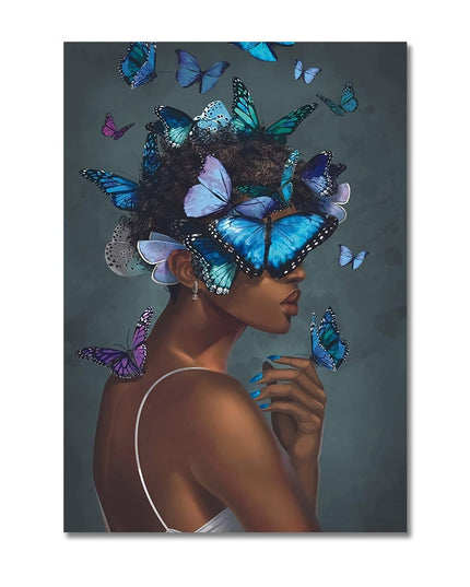 Graceful Elegance: Scandinavian Art Women with Butterfly Canvas Print 