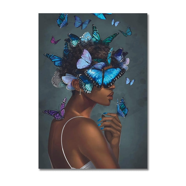 Graceful Elegance: Scandinavian Art Women with Butterfly Canvas Print 